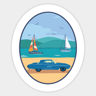 Classic Car on the Beach Sticker